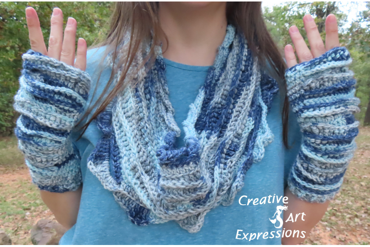 Sea Breeze Infinity Scarf & Glove Set in Float Along Adult Teen