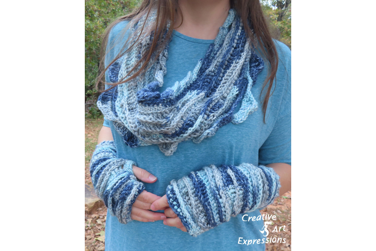 Sea Breeze Infinity Scarf & Glove Set in Float Along Adult Teen