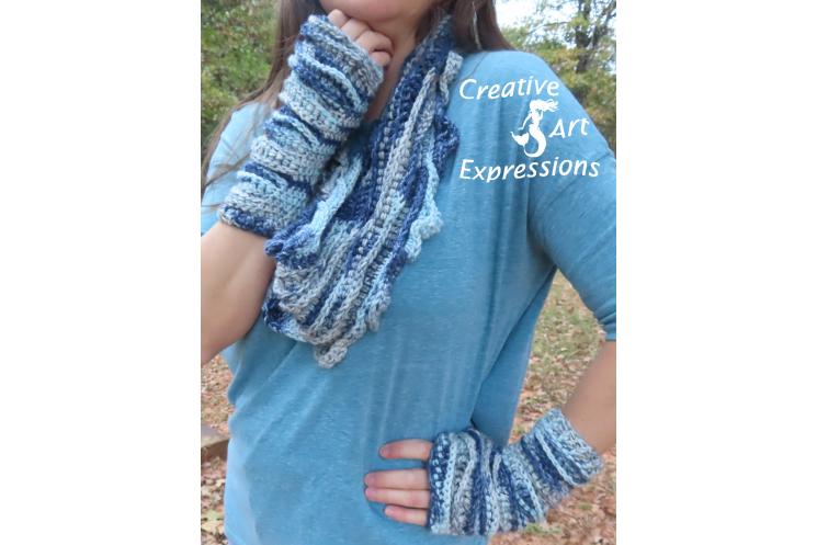 Sea Breeze Infinity Scarf & Fingerless Glove Set in Float Along Adult Teen