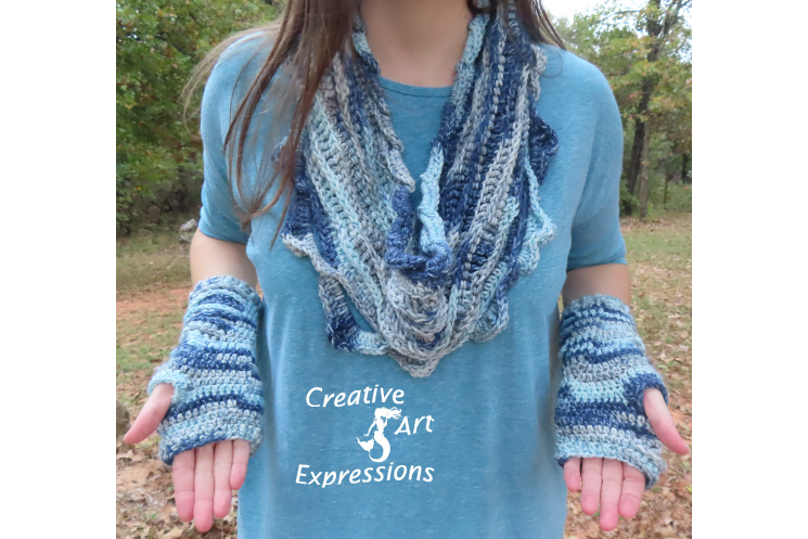 Sea Breeze Infinity Scarf & Glove Set in Float Along Adult Teen