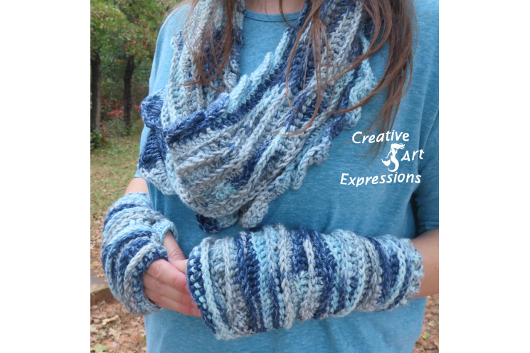 Sea Breeze Infinity Scarf & Glove Set in Float Along Adult Teen