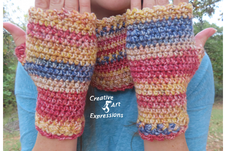 Red Blue & Yellow Scarf & Fingerless Glove Set Adult Teen