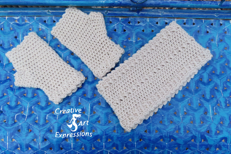 Crocheted Linen Colored Infinity Scarf & Gloves Set