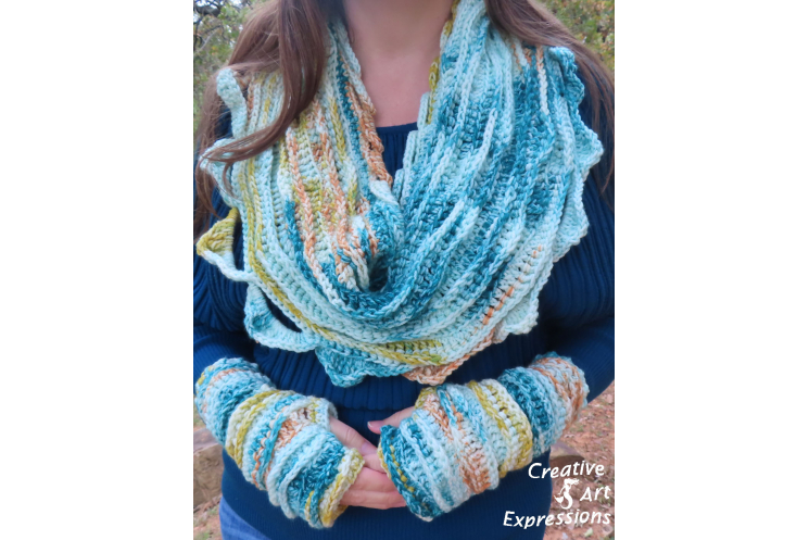 Sea Breeze Infinity Scarf & Glove Set in Teal Sunset Adult Teen