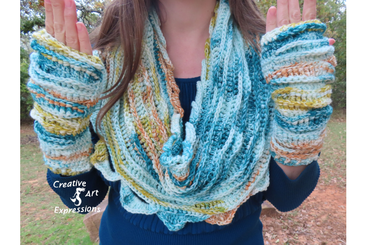 Sea Breeze Infinity Scarf & Glove Set in Teal Sunset Adult Teen