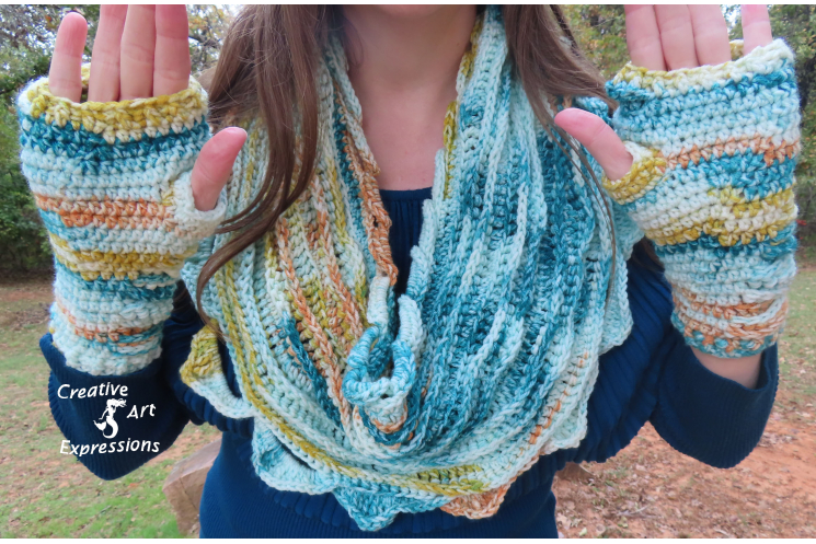 Sea Breeze Infinity Scarf & Glove Set in Teal Sunset Adult Teen