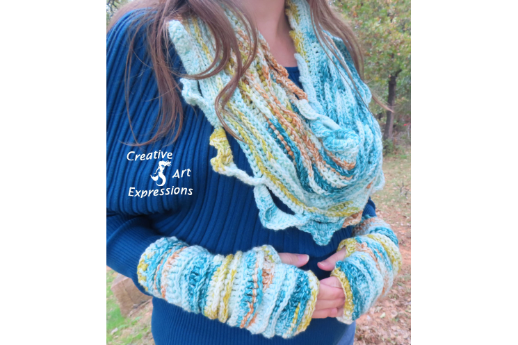 Sea Breeze Infinity Scarf & Glove Set in Teal Sunset Adult Teen