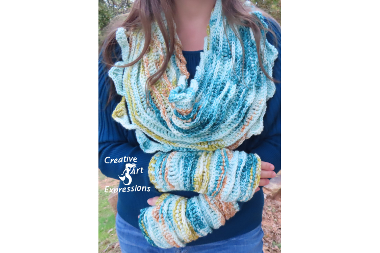 Sea Breeze Infinity Scarf & Glove Set in Teal Sunset Adult Teen