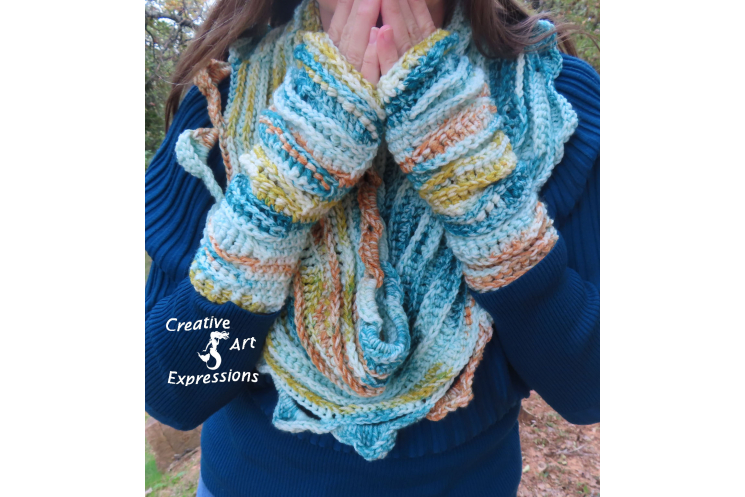 Sea Breeze Infinity Scarf & Glove Set in Teal Sunset Adult Teen