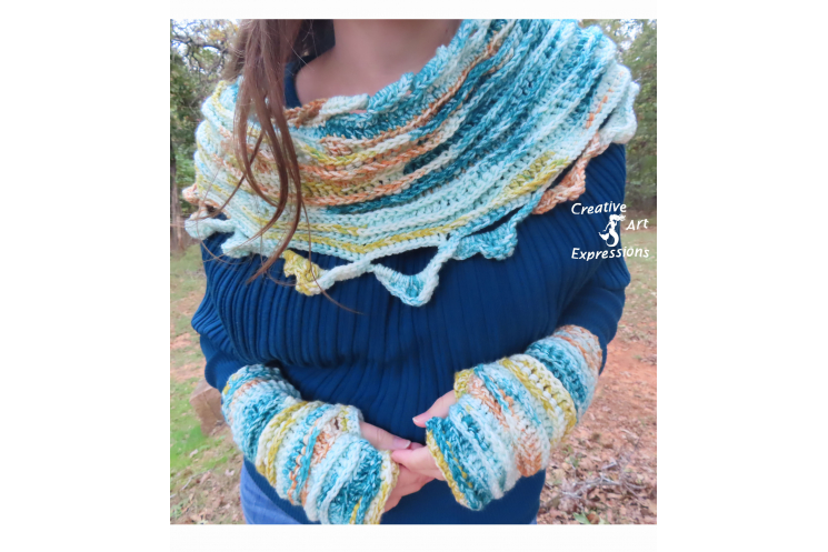 Sea Breeze Infinity Scarf & Glove Set in Teal Sunset Adult Teen