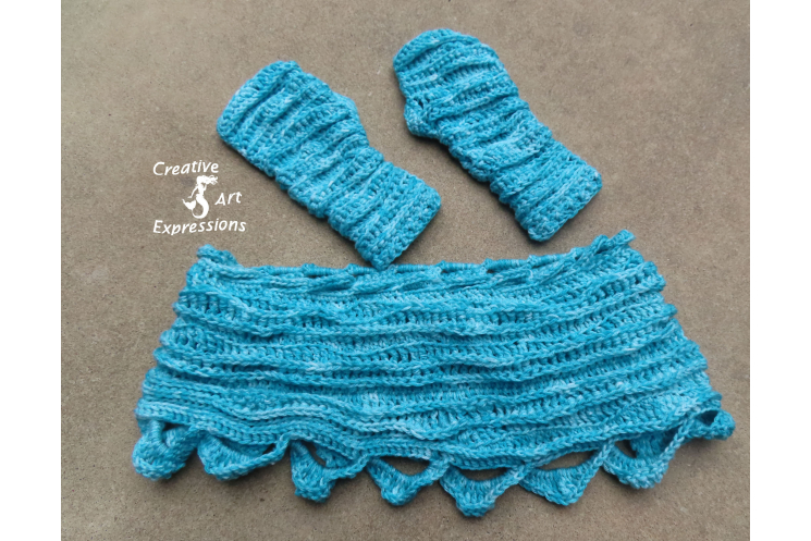 Sea Breeze Infinity Scarf & Fingerless Glove Set in Topaz Sea Adult Teen