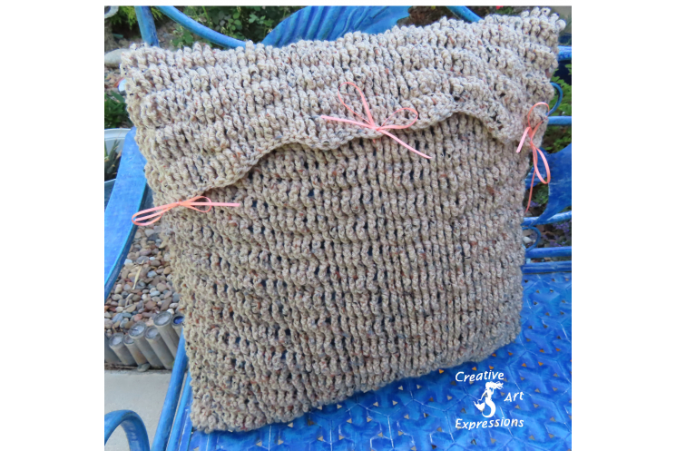 Back of Medium Sand Dunes Pillowcase closed with ribbon