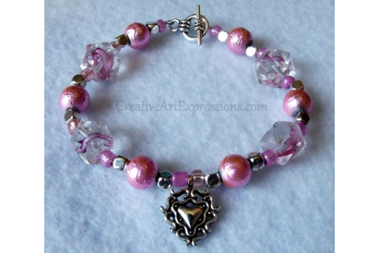 Creative Art Expressions Handmade Pink & Silver Bracelet Jewelry