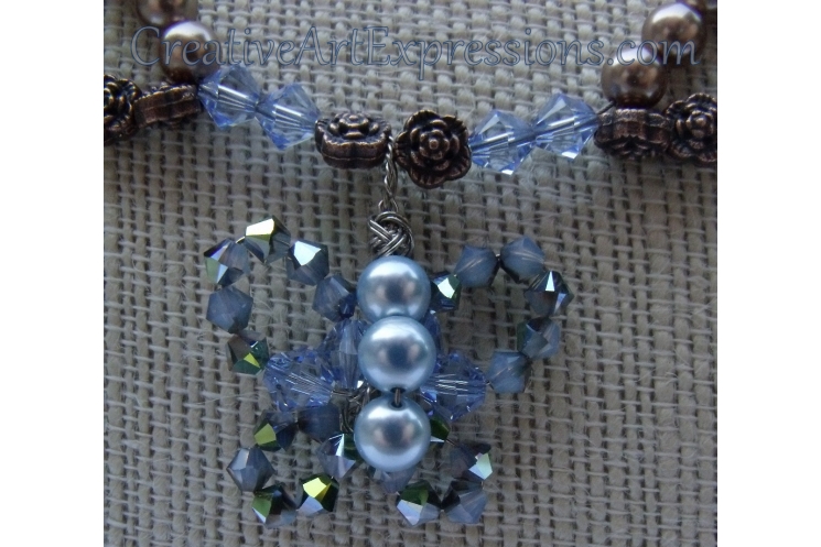 Creative Art Expressions Handmade Blue & Bronze Pearl Butterfly Necklace