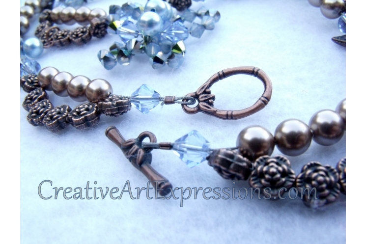Blue & Bronze Pearl Butterfly Necklace