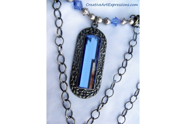 Creative Art Expressions Handmade Blue Platinum & Chain Necklace Jewelry Design