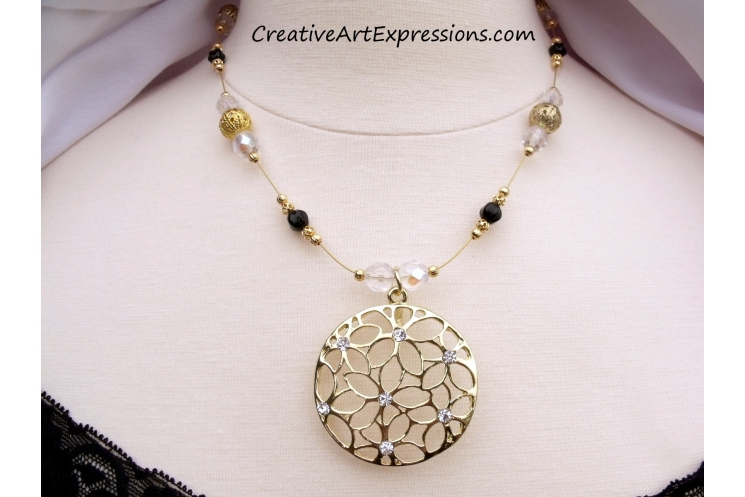 Gold Black & Crystal Necklace Jewelry Design