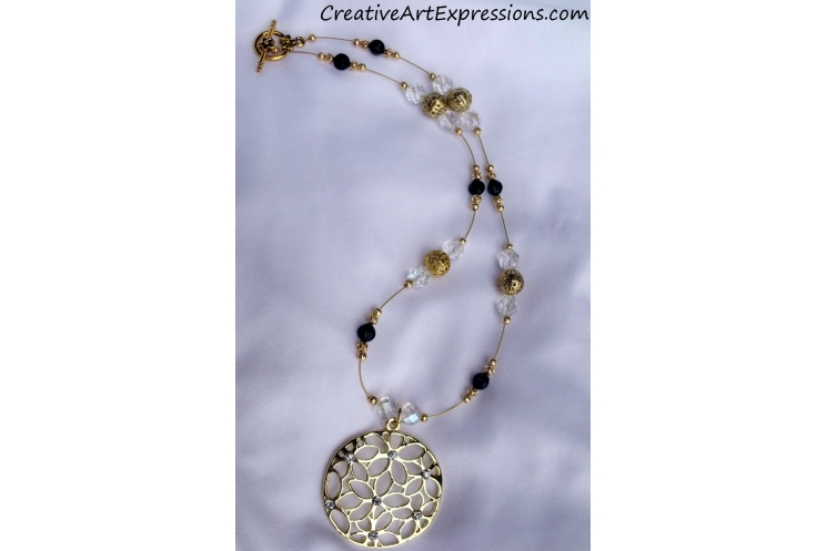 Gold Black & Crystal Necklace Jewelry Design
