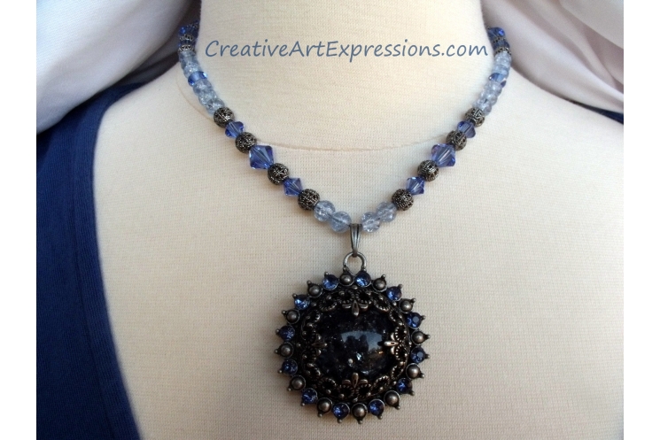 Creative Art Expressions Handmade Blue & Antique Silver Necklace Jewelry Design