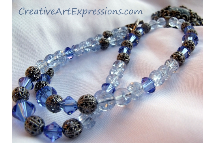 Creative Art Expressions Handmade Blue & Antique Silver Necklace Jewelry Design