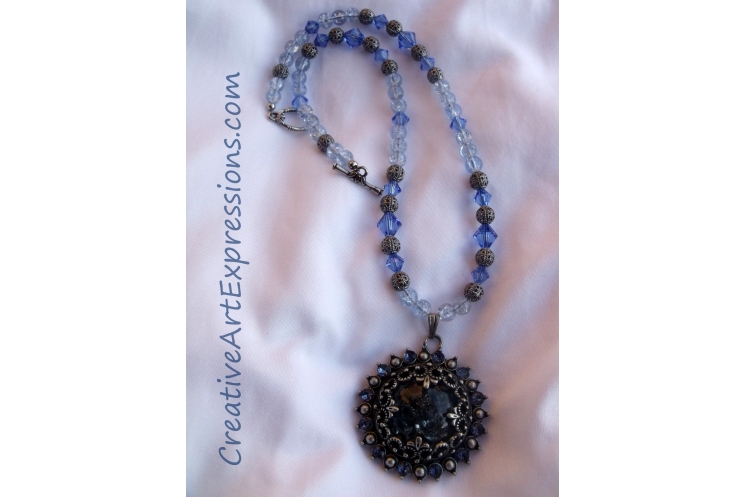 Creative Art Expressions Handmade Blue & Antique Silver Necklace Jewelry Design