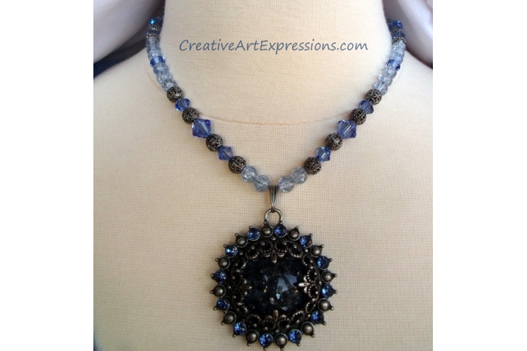 Blue & Antique Silver Necklace Jewelry Design