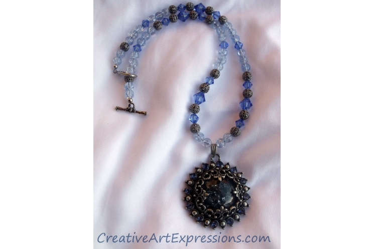 Blue & Antique Silver Necklace Jewelry Design