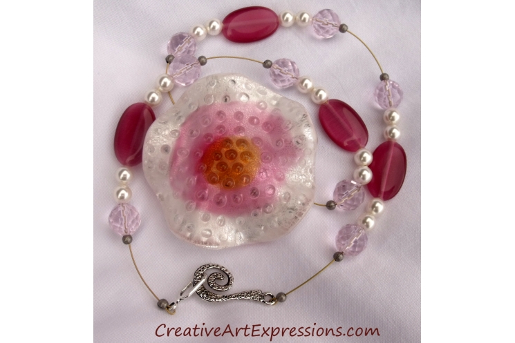 Creative Art Expressions Handmade Pink & White Necklace Jewelry Design
