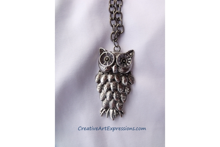 Creative Art Expressions Handmade Antique Silver Owl Necklace Jewelry Design