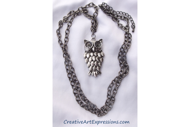 Creative Art Expressions Handmade Antique Silver Owl Necklace Jewelry Design