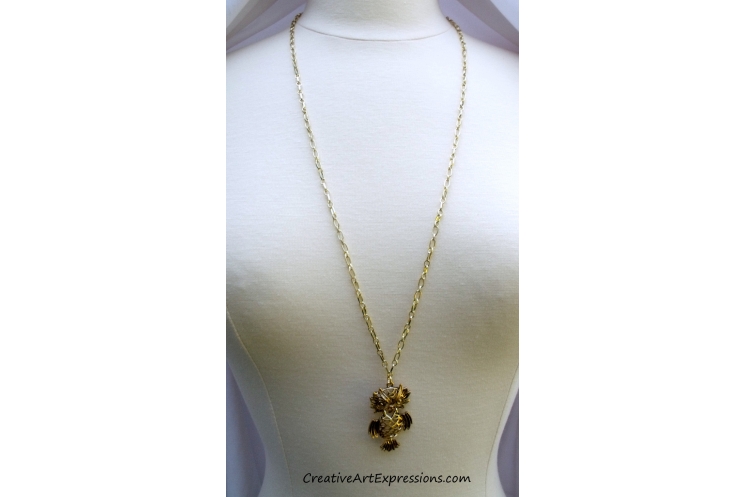 Creative Art Expressions Handmade Gold Owl Necklace