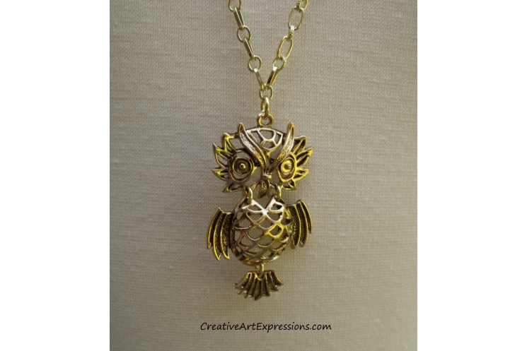 Creative Art Expressions Handmade Gold Owl Necklace