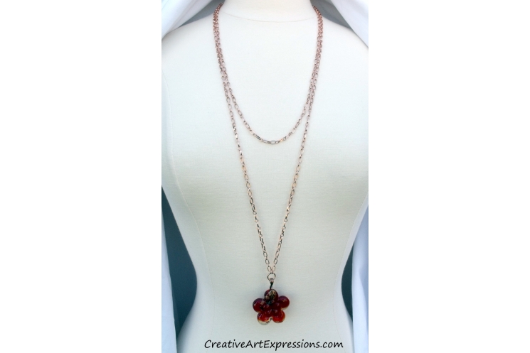 Creative Art Expressions Handmade Red & Copper Flower Necklace