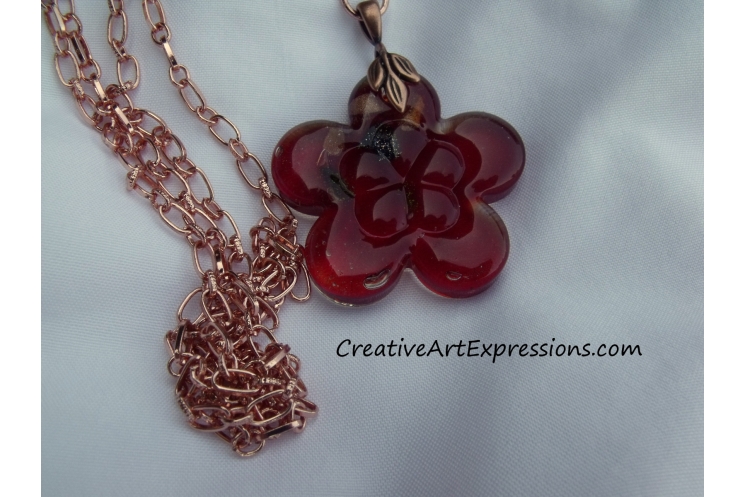 Creative Art Expressions Handmade Red & Copper Flower Necklace