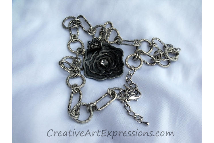 Creative Art Expressions Handmade Silver Rose Necklace