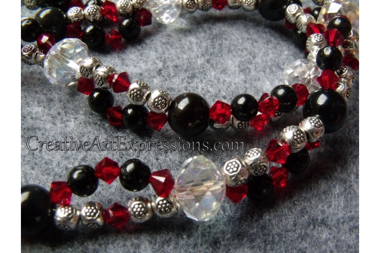 Red Black Silver Crystal Necklace Jewelry
