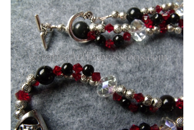 Red Black Silver Crystal Necklace Jewelry