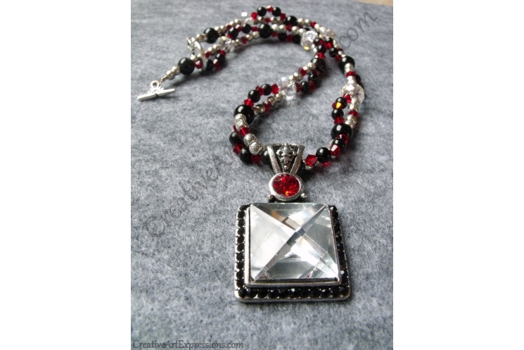 Red Black Silver Crystal Necklace Jewelry