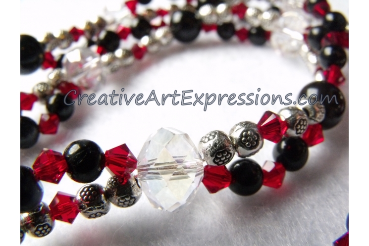 Creative Art Expressions Handmade Red Black Silver Crystal Necklace Jewelry