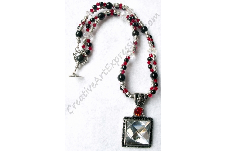 Creative Art Expressions Handmade Red Black Silver Crystal Necklace Jewelry