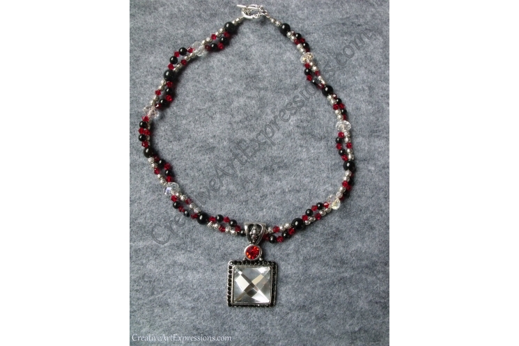 Red Black Silver Crystal Necklace Jewelry