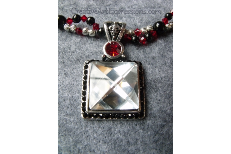 Red Black Silver Crystal Necklace Jewelry