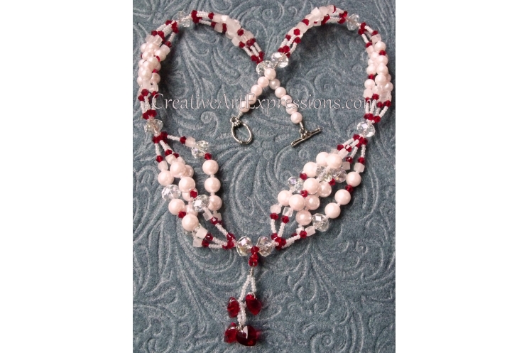 Creative Art Expressions Handmade Red & White Pearl & Crystal Necklace Jewelry