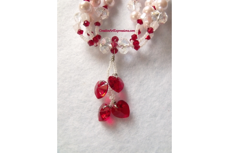 Creative Art Expressions Handmade Red & White Pearl & Crystal Necklace Jewelry
