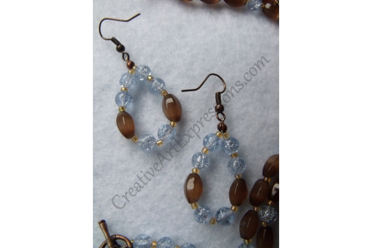 Creative Art Expressions Handmade Blue & Mahogany Necklace Bracelet & Earring Je
