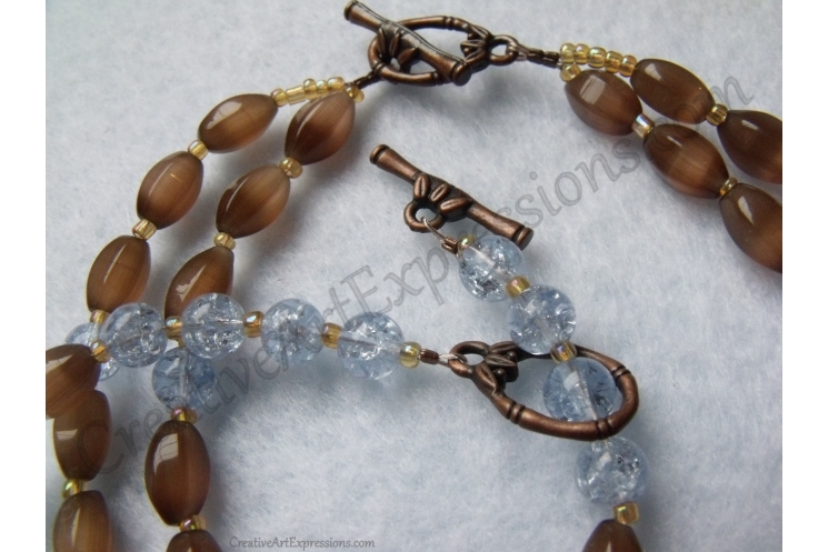 Creative Art Expressions Handmade Blue & Mahogany Necklace Bracelet & Earring Je