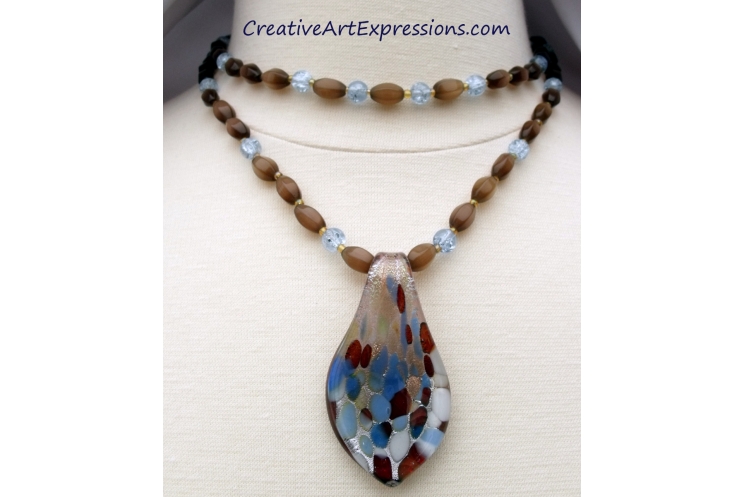 Creative Art Expressions Handmade Blue & Mahogany Necklace Bracelet & Earring Je