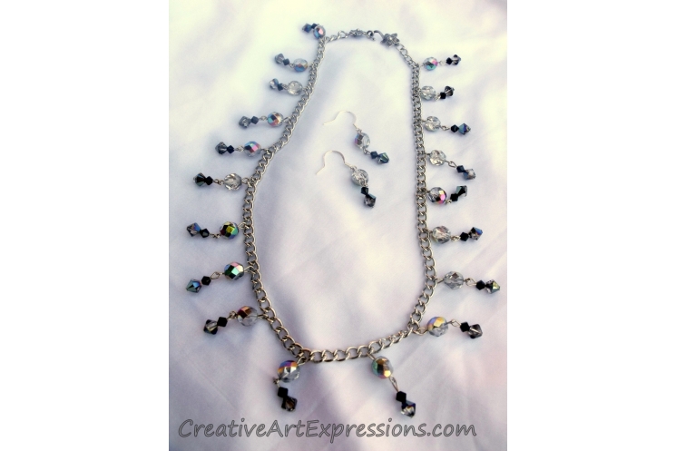Creative Art Expressions Black & Silver Crystal Necklace & Earring Set Jewelry D