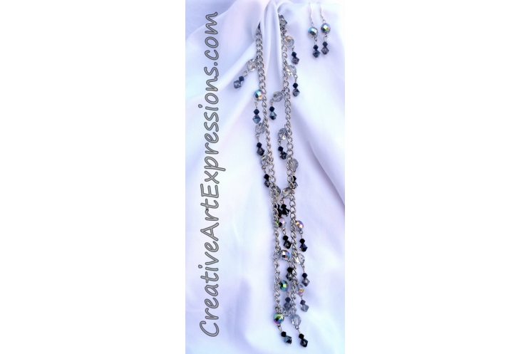 Black & Silver Crystal Necklace & Earring Set Jewelry Design