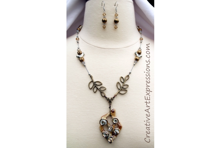 Creative Art Expressions Handmade Spring Bird Necklace & Earring Set